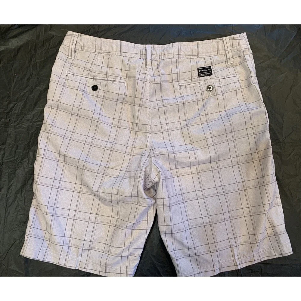 O'neil Hybrid Men's Grey Plaid Board Shorts Size 34x10